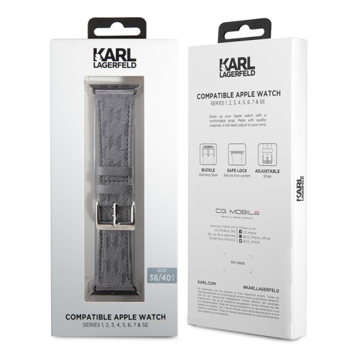Karl Lagerfeld для Apple Watch 42-41-40 mm ремешок PU Saffiano Monogram Silver