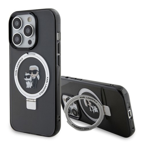 Lagerfeld для iPhone 14 Pro Max чехол PC/TPU + Ring stand NFT Karl & Choupette Hard Black (MagSafe)