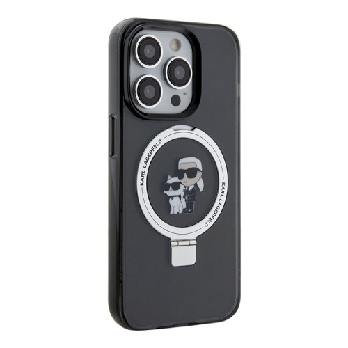 Lagerfeld для iPhone 14 Pro Max чехол PC/TPU + Ring stand NFT Karl & Choupette Hard Black (MagSafe)