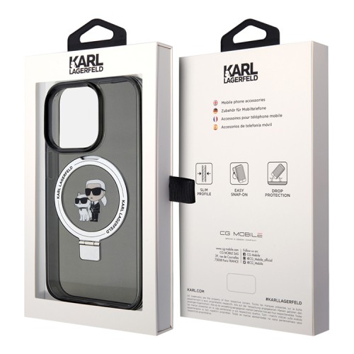 Lagerfeld для iPhone 14 Pro Max чехол PC/TPU + Ring stand NFT Karl & Choupette Hard Black (MagSafe)