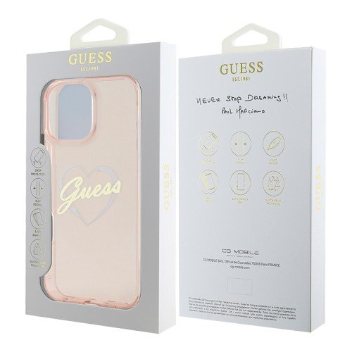 Guess для iPhone 16 Pro чехол PC/TPU Heart Pink