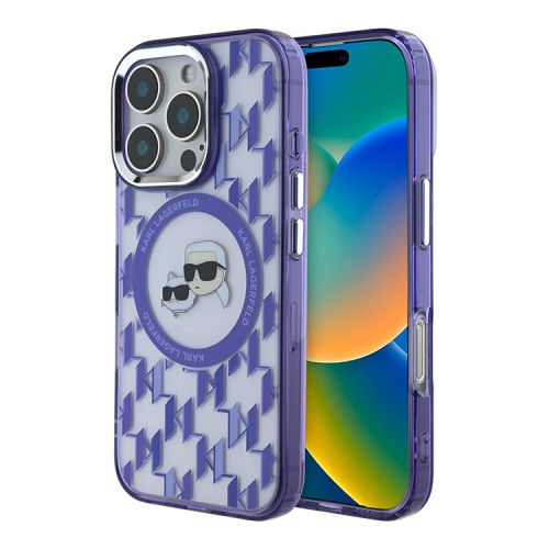Karl Lagerfeld для iPhone 16 Pro Max чехол PC/TPU Monogram NFT Karl&Choupette Purple (MagSafe)