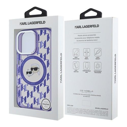 Karl Lagerfeld для iPhone 16 Pro Max чехол PC/TPU Monogram NFT Karl&Choupette Purple (MagSafe)