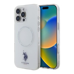U.S. Polo для iPhone 16 Pro чехол PC/TPU Double Horse logo and Ring White (MagSafe)