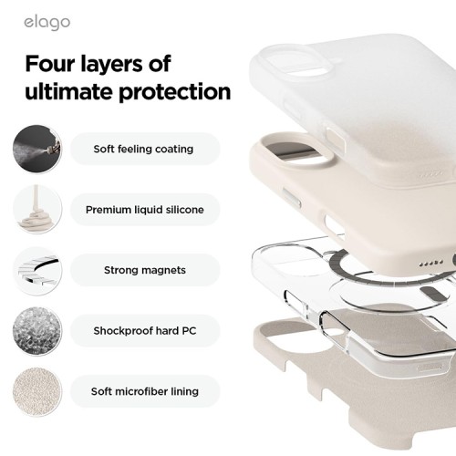 Elago для iPhone 16 чехол Soft silicone (Liquid) Stone (MagSafe)