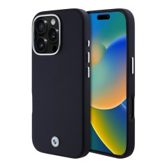 BMW для iPhone 16 Pro Max чехол Signature PU Full Wrapped Metal logo &amp; Camera Hard Navy (MagSafe)