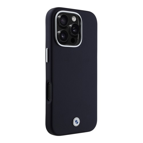 BMW для iPhone 16 Pro Max чехол Signature PU Full Wrapped Metal logo & Camera Hard Navy (MagSafe)