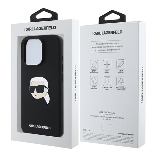 Karl Lagerfeld для iPhone 16 Pro Max чехол Liquid Silicone NFT Karl Head Hard Black (MagSafe)