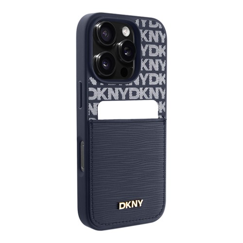 DKNY для iPhone 16 Pro чехол PU Repeat texture with Cardslot Metal logo Hard Blue