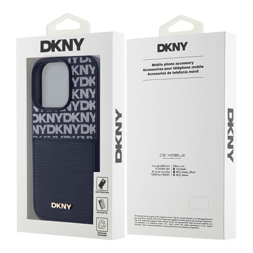 DKNY для iPhone 16 Pro чехол PU Repeat texture with Cardslot Metal logo Hard Blue
