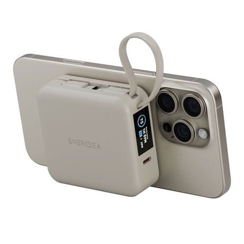 Energea АКБ MagPac MINI Plus, 10000W Magnetic wireless 15W +С 20W +2 C cables and Display Sand