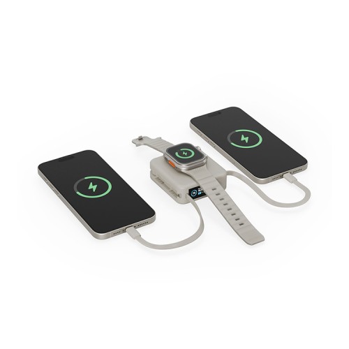 Energea АКБ MagPac MINI Plus, 10000W Magnetic wireless 15W +С 20W +2 C cables and Display Sand