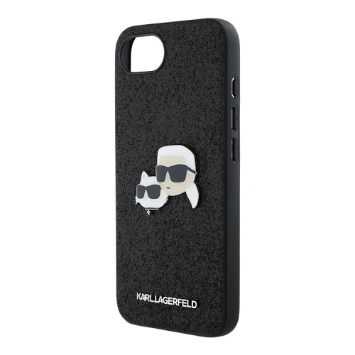 Karl Lagerfeld для iPhone 16e чехол Fixed glitters NFT Karl & Choupette metal Heads Hard Black