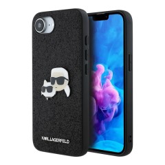 Karl Lagerfeld для iPhone 16e чехол Fixed glitters NFT Karl & Choupette metal Heads Hard Black