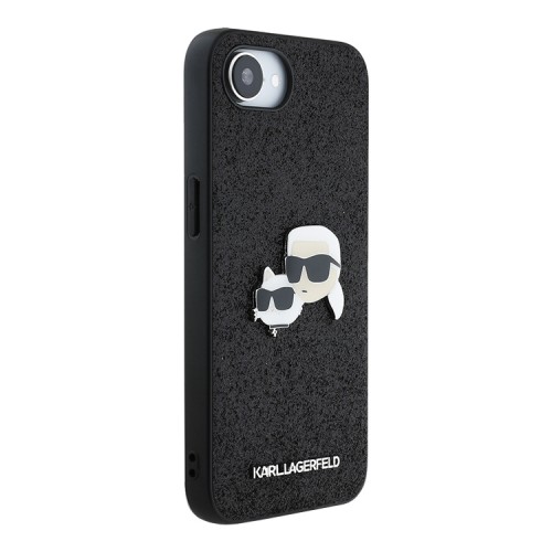 Karl Lagerfeld для iPhone 16e чехол Fixed glitters NFT Karl & Choupette metal Heads Hard Black