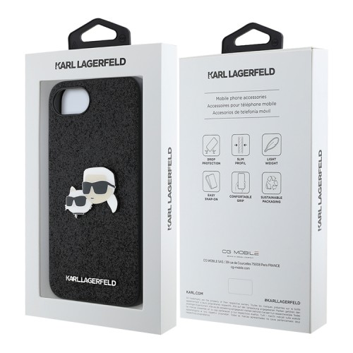 Karl Lagerfeld для iPhone 16e чехол Fixed glitters NFT Karl & Choupette metal Heads Hard Black
