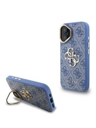 Guess для iPhone 16 чехол PU 4G Big metal logo and Camera Stand Hard Blue