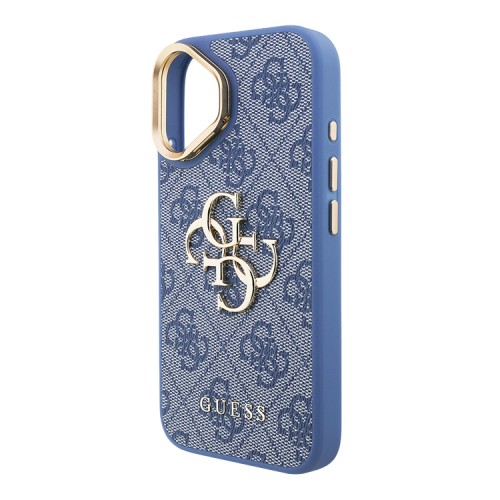Guess для iPhone 16 чехол PU 4G Big metal logo and Camera Stand Hard Blue