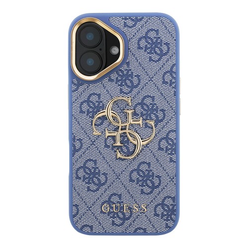 Guess для iPhone 16 чехол PU 4G Big metal logo and Camera Stand Hard Blue