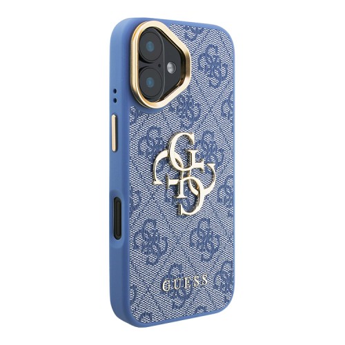 Guess для iPhone 16 чехол PU 4G Big metal logo and Camera Stand Hard Blue