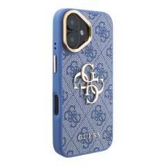 Guess для iPhone 16 чехол PU 4G Big metal logo and Camera Stand Hard Blue