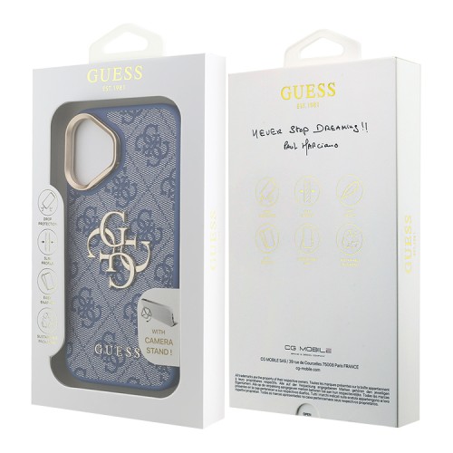 Guess для iPhone 16 чехол PU 4G Big metal logo and Camera Stand Hard Blue