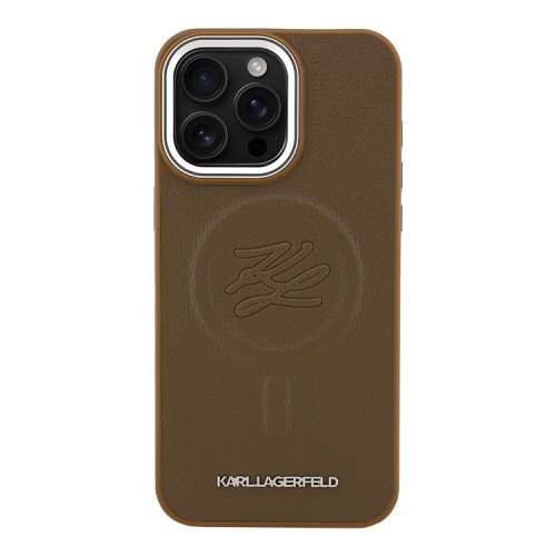 Karl Lagerfeld для iPhone 16 Pro чехол PU Initials & Metal logo Hard Brown (MagSafe)