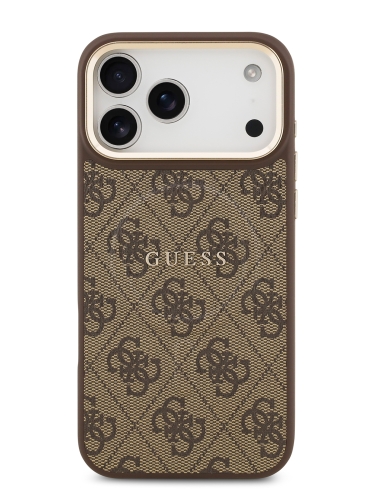 Guess для iPhone 17 Pro чехол PU 4G Classic metal logo Gold camera Hard Brown (MagSafe)