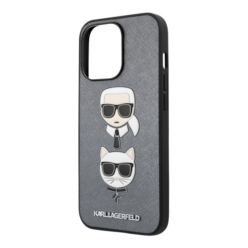 Lagerfeld PU Saffiano Karl and Choupette Hard чехол для iPhone 13 Pro Max, серебристый