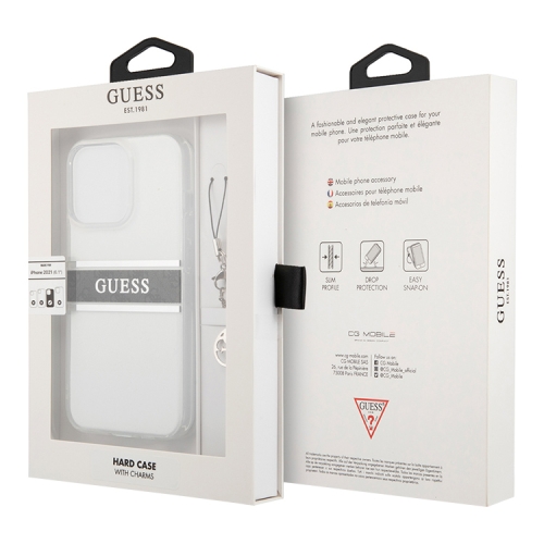 Чехол Guess 4G Stripe Hard Transparent +Silver charm для iPhone 13 Pro Max