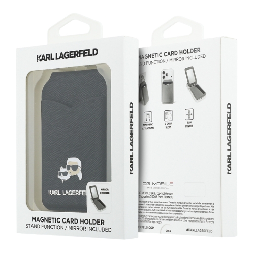 Karl Lagerfeld картхолдер бумажник-стенд Wallet MagSafe Cardslot Stand with Mirror Saffiano NFT K&C metal Blk