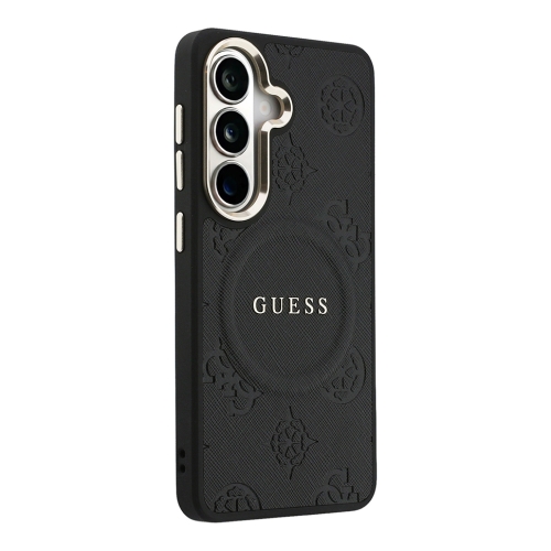 Guess для Galaxy S26 чехол PU Saffiano Peony Metal logo & Camera Hard Black (MagSafe)