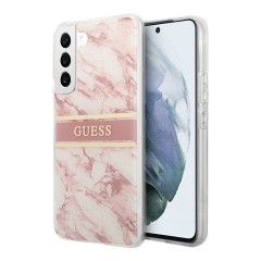 Чехол Guess Marble with Gold stripe Hard для Galaxy S22 Plus, розовый