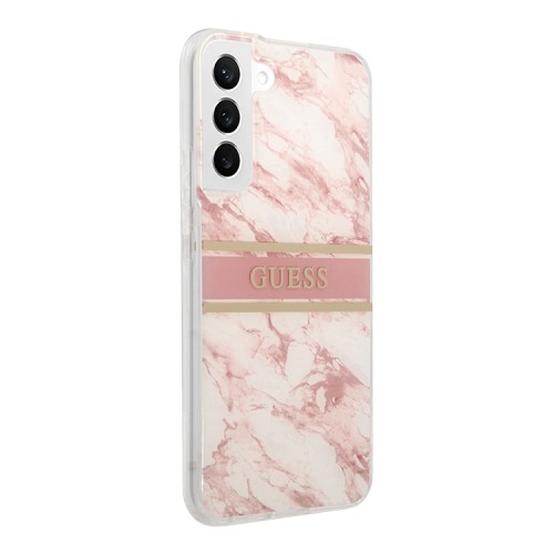 Чехол Guess Marble with Gold stripe Hard для Galaxy S22 Plus, розовый