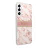 Чехол Guess Marble with Gold stripe Hard для Galaxy S22 Plus, розовый