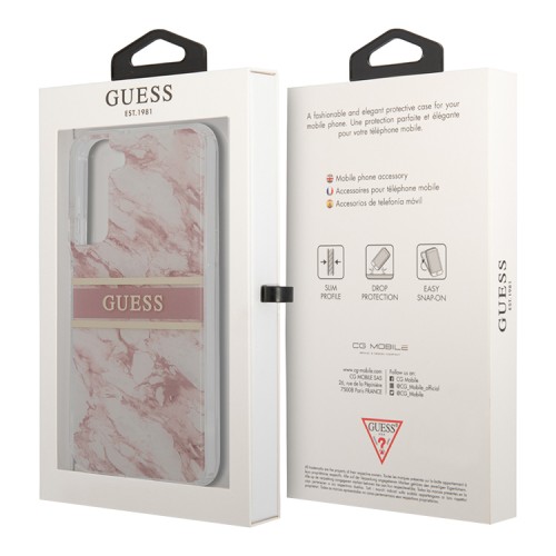 Чехол Guess Marble with Gold stripe Hard для Galaxy S22 Plus, розовый