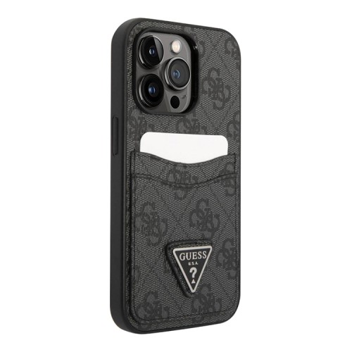 Чехол Guess PU 4G Double cardslot w Metal triangle logo Hard для iPhone 14 Pro Max, черный