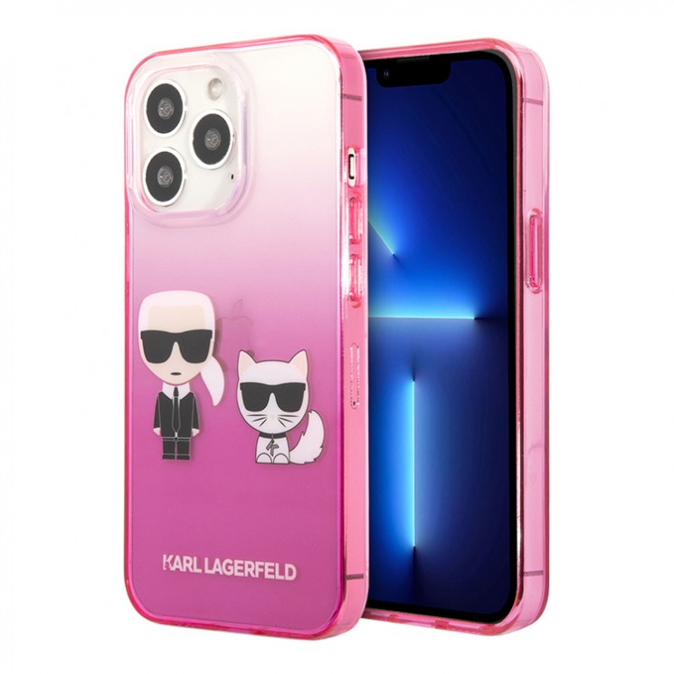 Чехол Lagerfeld Karl & Choupette Hard Gradient для iPhone 13 Pro, розовая рамка