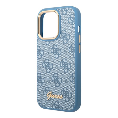 Чехол Guess PU 4G Script metal logo Hard для iPhone 14 Pro, голубой