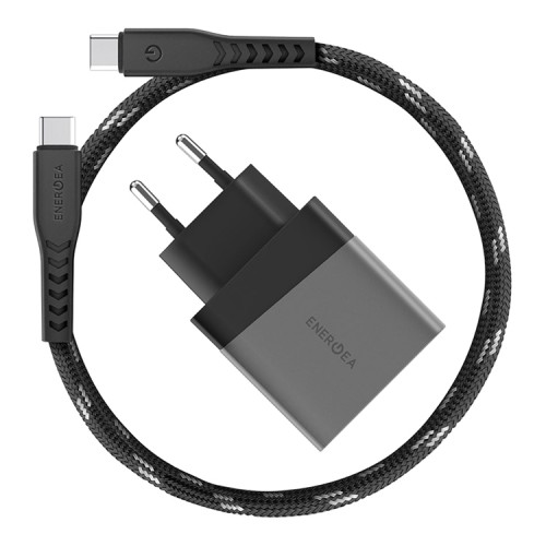 Сетевое зарядное EnergEA Ampcharge PD30+ USB-C PD + USB-A QC3.0 PPS 33W + кабель Nyloflex USB-С (1.5 м)