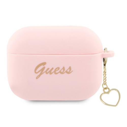 Чехол Guess Silicone Script logo with Heart charm для Airpods Pro 2, розовый