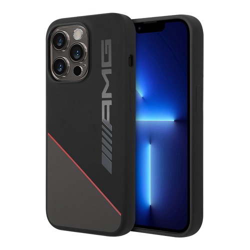 Чехол AMG Liquid Silicone Two tones Red line Hard для iPhone 14 Pro Max, черный