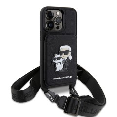 Чехол Lagerfeld Crossbody cardslot PU Saffiano NFT Karl&amp;Choupette Hard для iPhone 14 Pro, черный