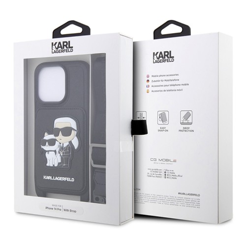 Чехол Lagerfeld Crossbody cardslot PU Saffiano NFT Karl&Choupette Hard для iPhone 14 Pro, черный