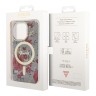 Чехол Guess Flower Hard для iPhone 14 Pro, зеленый/золотой (MagSafe)