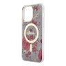 Чехол Guess Flower Hard для iPhone 14 Pro, зеленый/золотой (MagSafe)