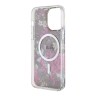 Чехол Guess Flower Hard для iPhone 14 Pro, зеленый/золотой (MagSafe)
