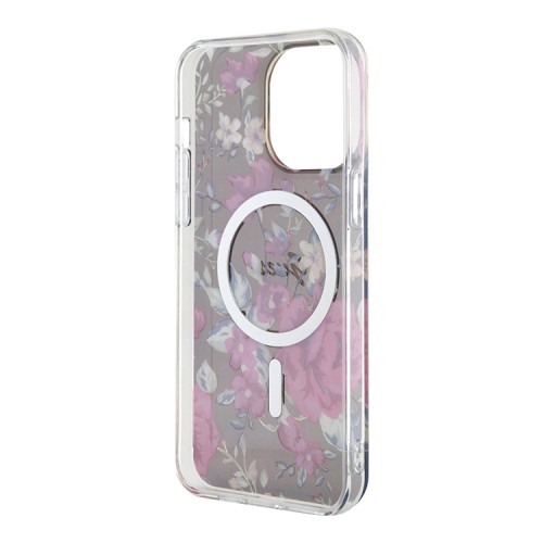 Чехол Guess Flower Hard для iPhone 13 Pro Max, зеленый/золотой (MagSafe)