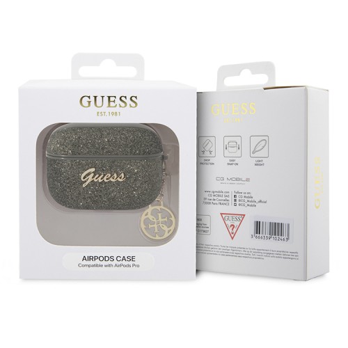 Чехол Guess Glitter flakes Metal logo with Charm для Airpods Pro, зеленый