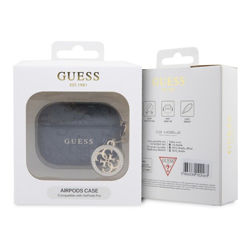 Guess для Airpods Pro чехол PU leather 4G with metal logo and Diamond charm Black